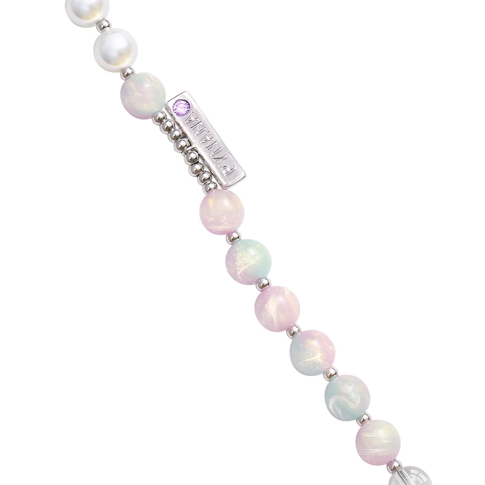 Pynana Charm Serisi 2 in 1 İnci Taşlı Telefon Boyun Askı İpi Pembe-Yeşil