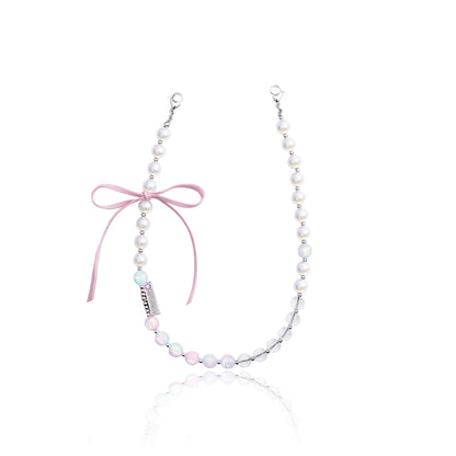 Pynana Charm Serisi 2 in 1 İnci Taşlı Telefon Boyun Askı İpi Pembe-Yeşil