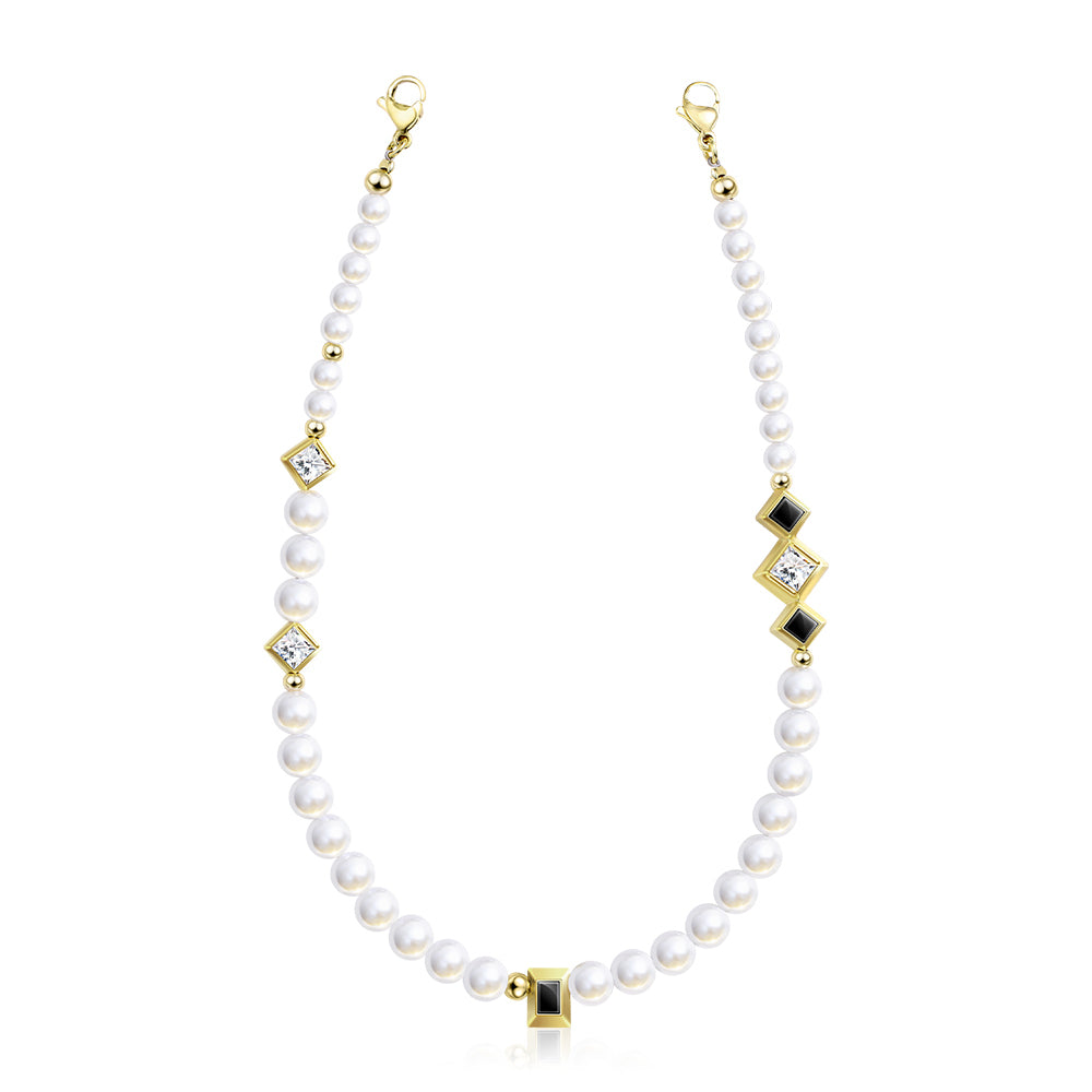 Pynana Free Diamond Serisi İnci Taşlı Telefon Boyun Askı İpi Siyah-Gold