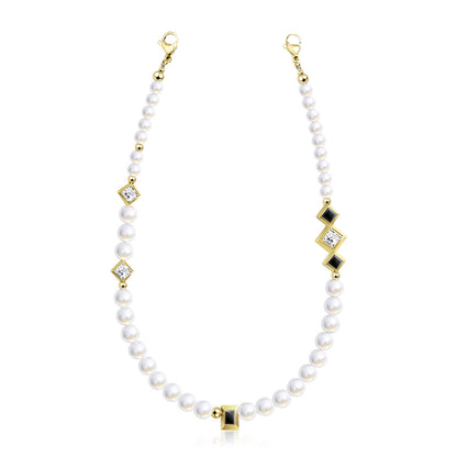 Pynana Free Diamond Serisi İnci Taşlı Telefon Boyun Askı İpi Siyah-Gold