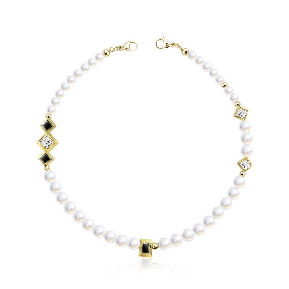 Pynana Free Diamond Serisi İnci Taşlı Telefon Boyun Askı İpi Siyah-Gold