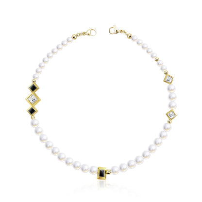 Pynana Free Diamond Serisi İnci Taşlı Telefon Boyun Askı İpi Siyah-Gold