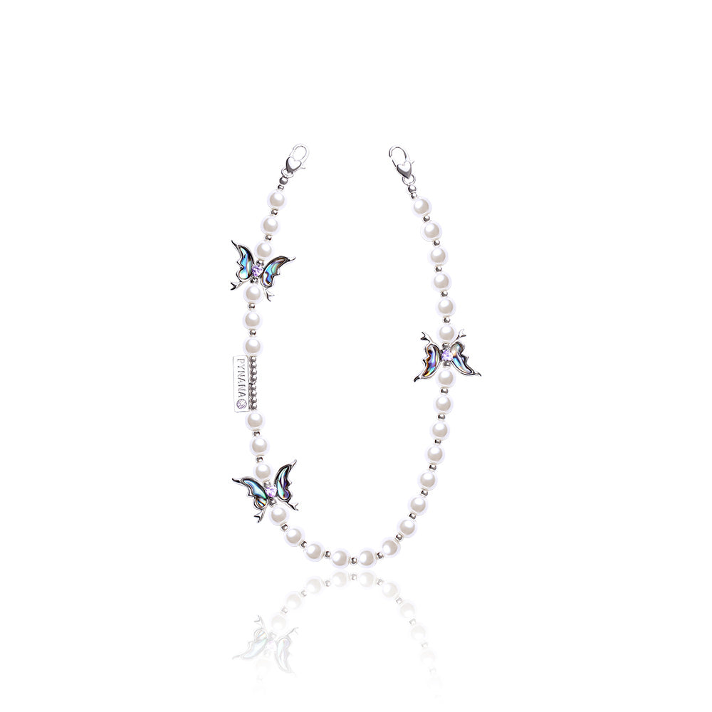 Pynana Gauzy Dream Serisi Çok Fonksiyonlu İnci Taşlı Telefon Boyun Askı İpi Beyaz