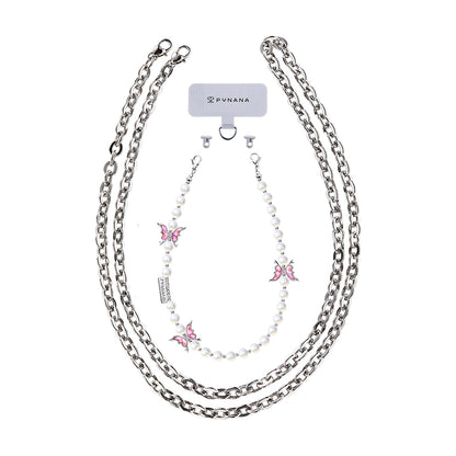 Pynana Gauzy Dream Serisi Çok Fonksiyonlu İnci Taşlı Telefon Boyun Askı İpi Pembe