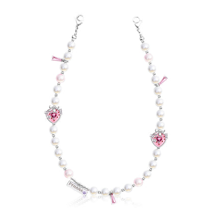 Pynana Sweet Berry Serisi İnci Taşlı Telefon Boyun Askı İpi Pembe-Beyaz