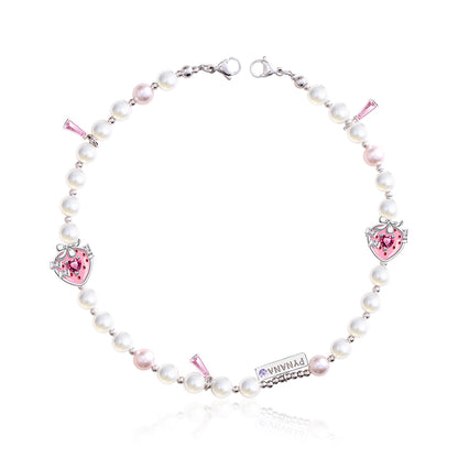 Pynana Sweet Berry Serisi İnci Taşlı Telefon Boyun Askı İpi Pembe-Beyaz