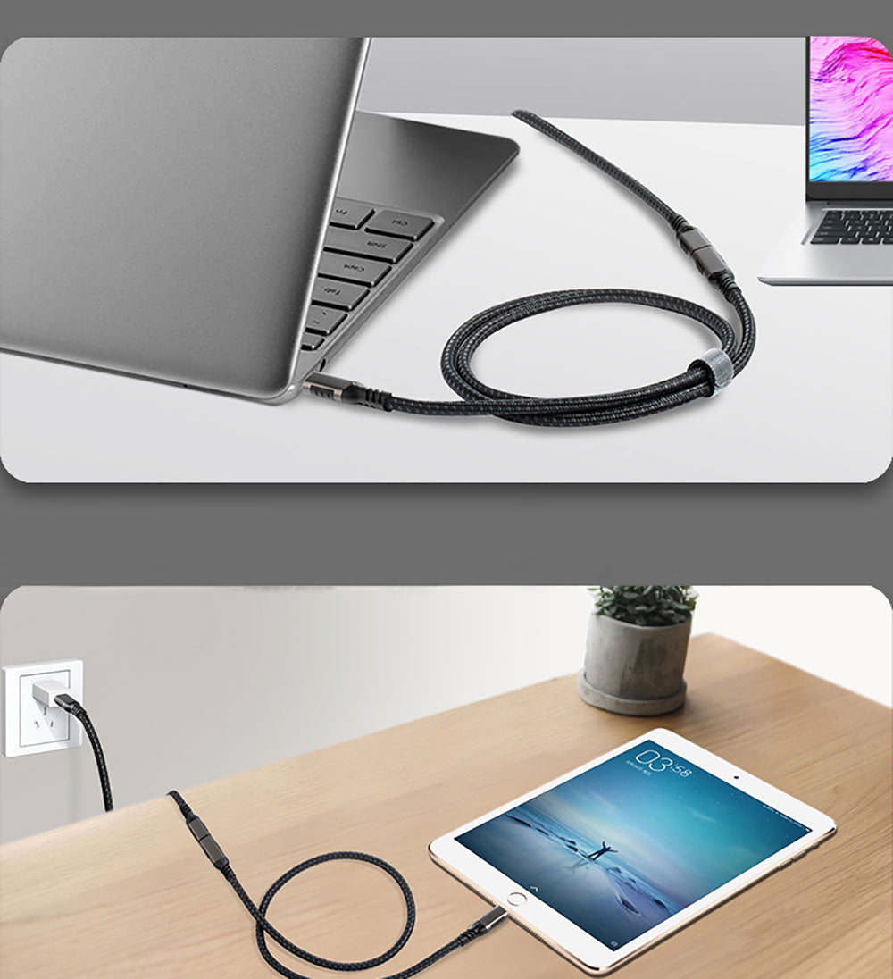 Qgeem Extension USB3.2 Type-C PD Uzatma Kablosu 100W 20Gbps 4K@60Hz 1 Metre Siyah