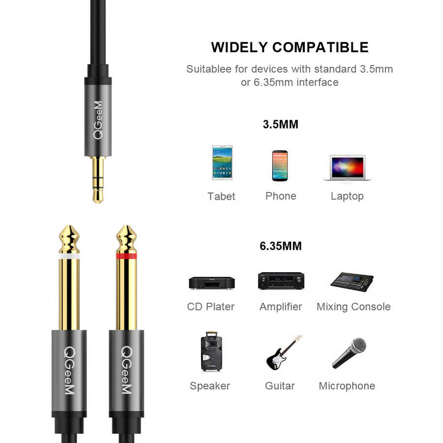 Qgeem QG-AU01 3.5mm To 6.35mm Aux Audio Kablo 1M Siyah