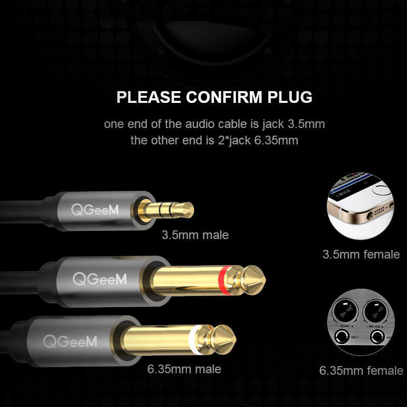 Qgeem QG-AU01 3.5mm To 6.35mm Aux Audio Kablo 1M Siyah