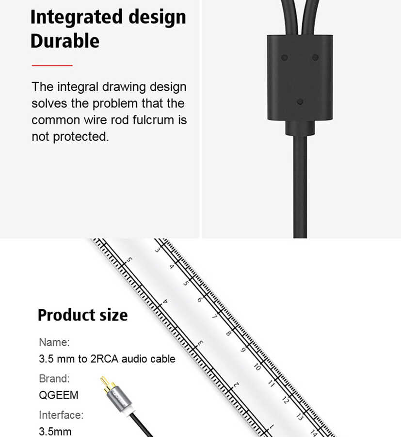 Qgeem QG-AU09 3.5mm To RCA Aux Audio Kablo 5M Siyah