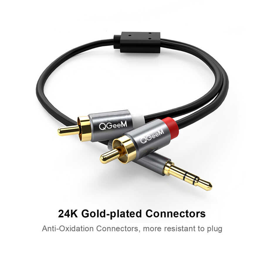 Qgeem QG-AU09 3.5mm To RCA Aux Audio Kablo 5M Siyah