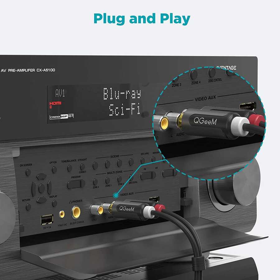 Qgeem QG-AU12 Dual RCA Aux Audio Kablo 1.83M Siyah