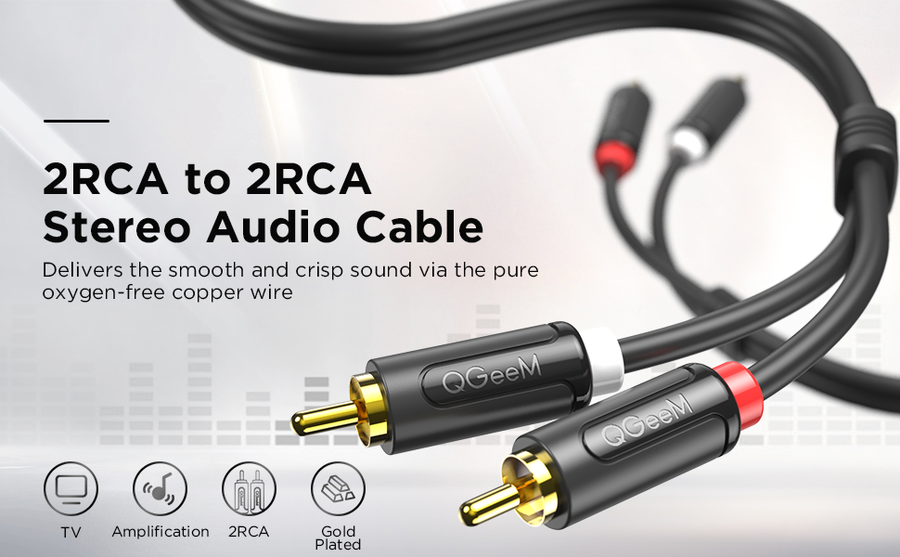 Qgeem QG-AU12 Dual RCA Aux Audio Kablo 3.05M Siyah