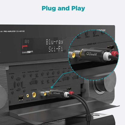 Qgeem QG-AU12 Dual RCA Aux Audio Kablo 3.05M Siyah