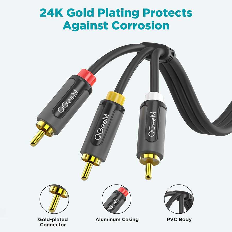 Qgeem QG-AU13 RCA Aux Audio Kablo 3.05M Siyah
