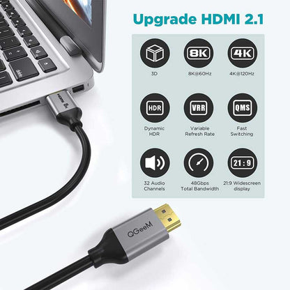 Qgeem QG-AV17 Görüntü ve Ses Aktarıcı HDMI Kablo 2.1 Versiyon 8K HD Kalite 48Gbps 4.57 metre Siyah