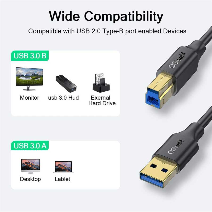 Qgeem QG-CVQ20 Usb Type-A To Usb Type-B Kablo 1.83M Siyah