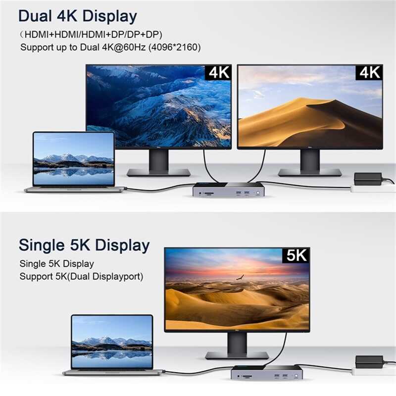 Qgeem QG-D6902 All in One Çoğaltıcı Type-C Hub Docking Station 4K-5K Displayport HDMI Destekli Siyah