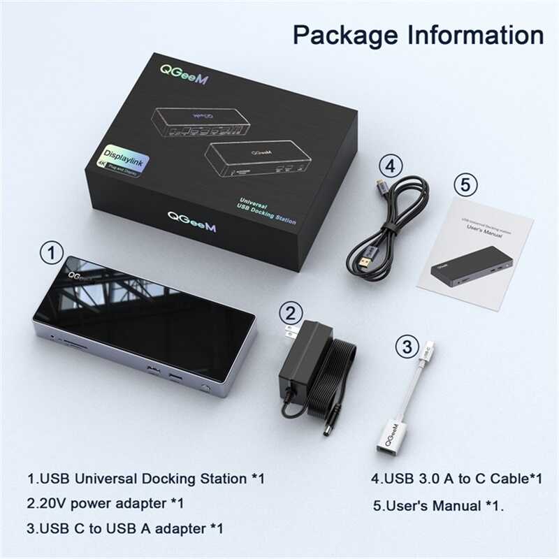 Qgeem QG-D6902 All in One Çoğaltıcı Type-C Hub Docking Station 4K-5K Displayport HDMI Destekli Siyah