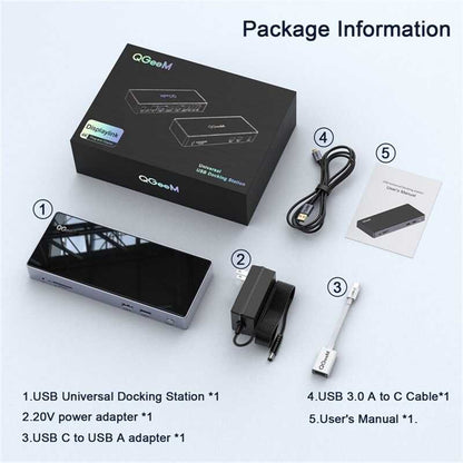 Qgeem QG-D6902 All in One Çoğaltıcı Type-C Hub Docking Station 4K-5K Displayport HDMI Destekli Siyah