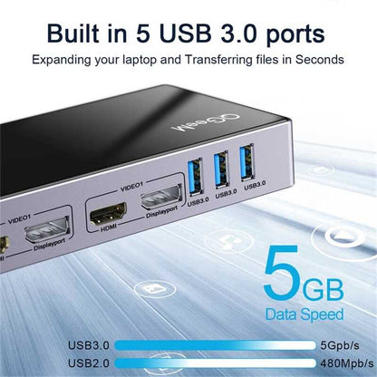 Qgeem QG-D6902 All in One Çoğaltıcı Type-C Hub Docking Station 4K-5K Displayport HDMI Destekli Siyah