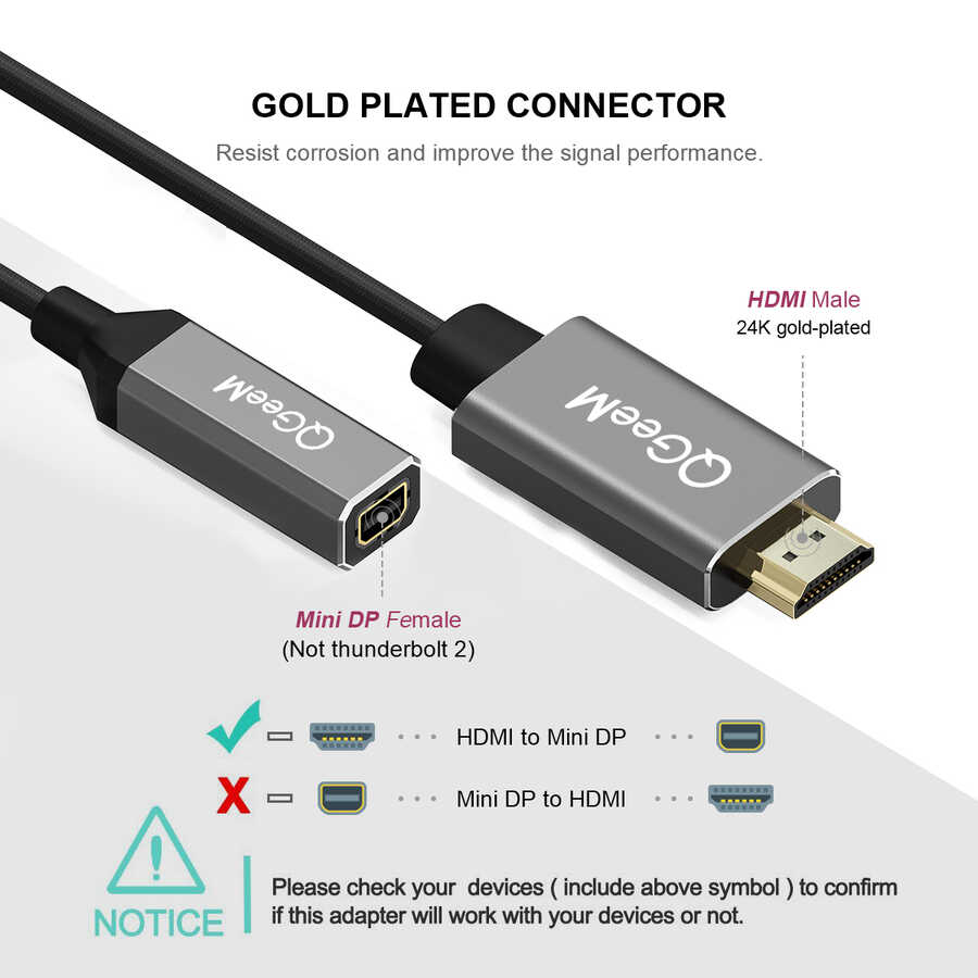 Qgeem QG-HD02 HDMI To Mini Display Port Dönüştürücü Siyah