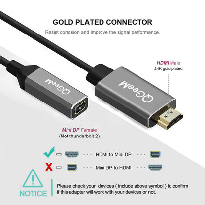 Qgeem QG-HD02 HDMI To Mini Display Port Dönüştürücü Siyah