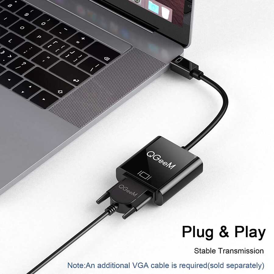 Qgeem QG-HD17 Mini Display Port To VGA Dönüştürücü Siyah