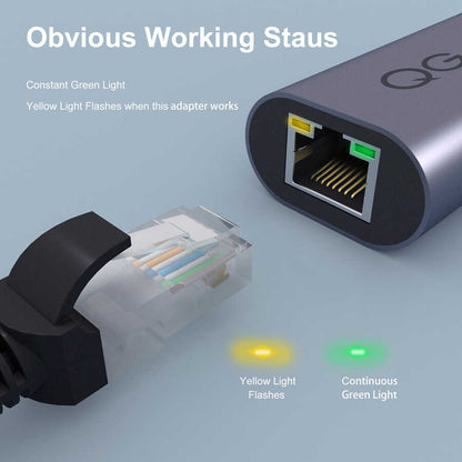 Qgeem QG-UA05 RJ45 to Type-C Süper Hızlı Ethernet Dönüştürücü Kablo 1000Mbps 11cm Siyah