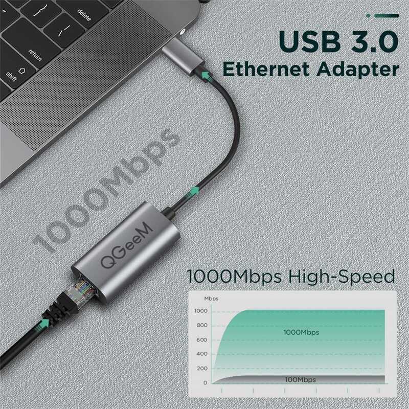 Qgeem QG-UA05 Usb To RJ45 Dönüştürücü Siyah