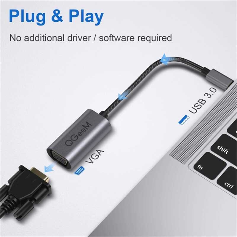 Qgeem QG-UA07 Usb To VGA Dönüştürücü Siyah