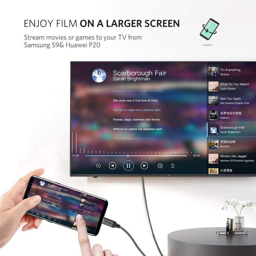 Qgeem QG-UA09 Type-C To HDMI Kablo Siyah