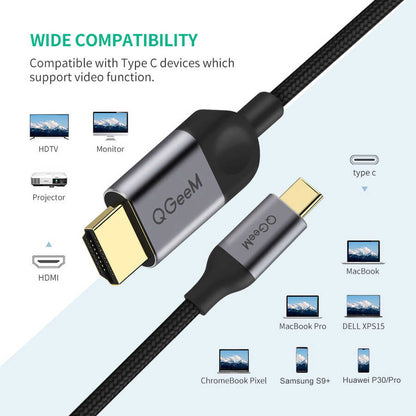 Qgeem QG-UA10 Type-C To HDMI Kablo Siyah
