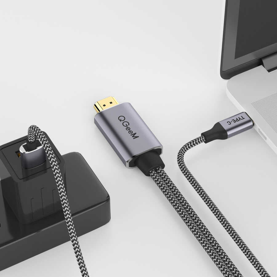 Qgeem QG-UA12 Type-C To HDMI 2 in 1 Kablo Siyah