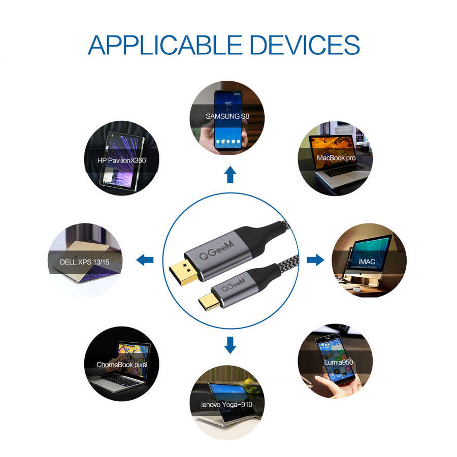 Qgeem QG-UA13 Type-C To Display Port Kablo Siyah