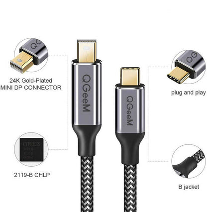 Qgeem QG-UA14 Type-C To Mini Display Port Kablo Siyah