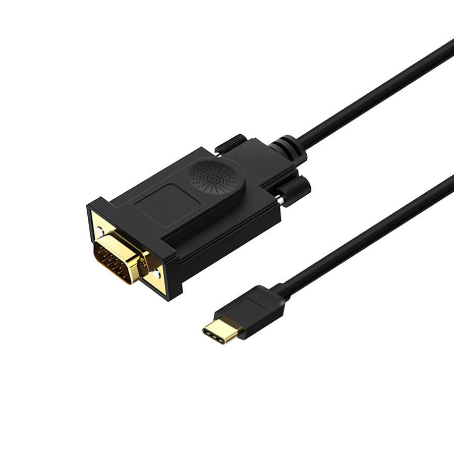 Qgeem QG-UA17 Type-C to VGA Adaptörü Yüksek Çözünürlüklü Dönüştürücü Kablo 1080p 60Hz 1.8 metre Siyah