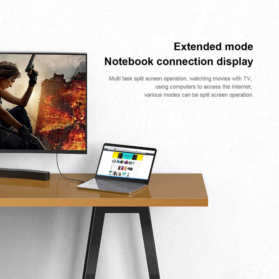 Qgeem QG-UA17 Type-C to VGA Adaptörü Yüksek Çözünürlüklü Dönüştürücü Kablo 1080p 60Hz 1.8 metre Siyah