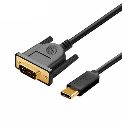 Qgeem QG-UA17 Type-C to VGA Adaptörü Yüksek Çözünürlüklü Dönüştürücü Kablo 1080p 60Hz 1.8 metre Siyah