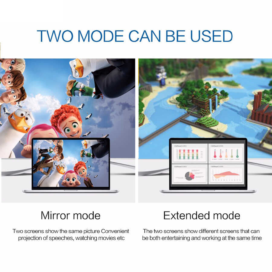 Qgeem QG-UA17 Type-C to VGA Adaptörü Yüksek Çözünürlüklü Dönüştürücü Kablo 1080p 60Hz 1.8 metre Siyah