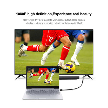 Qgeem QG-UA17 Type-C to VGA Adaptörü Yüksek Çözünürlüklü Dönüştürücü Kablo 1080p 60Hz 3 metre Siyah