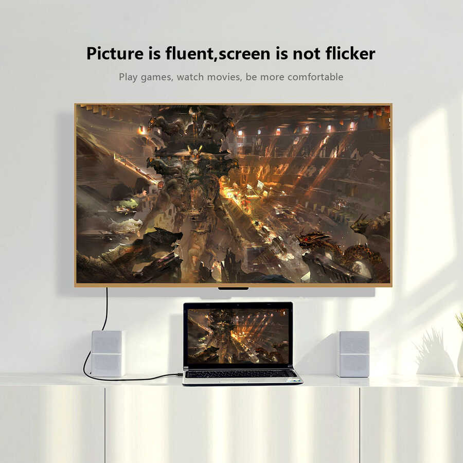 Qgeem QG-UA17 Type-C to VGA Adaptörü Yüksek Çözünürlüklü Dönüştürücü Kablo 1080p 60Hz 3 metre Siyah