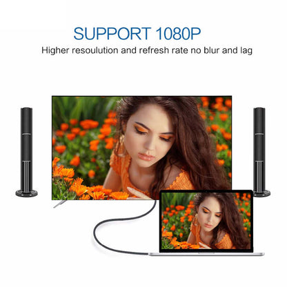 Qgeem QG-UA17 Type-C to VGA Adaptörü Yüksek Çözünürlüklü Dönüştürücü Kablo 1080p 60Hz 3 metre Siyah