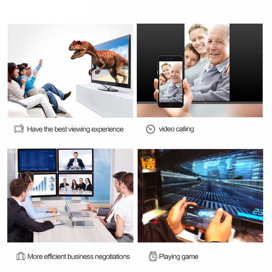 Qgeem QG-UA17 Type-C to VGA Adaptörü Yüksek Çözünürlüklü Dönüştürücü Kablo 1080p 60Hz 3 metre Siyah