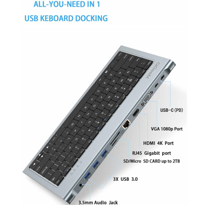 Qgeem QG-UH-11-2 Type-C Hub Klavye Siyah