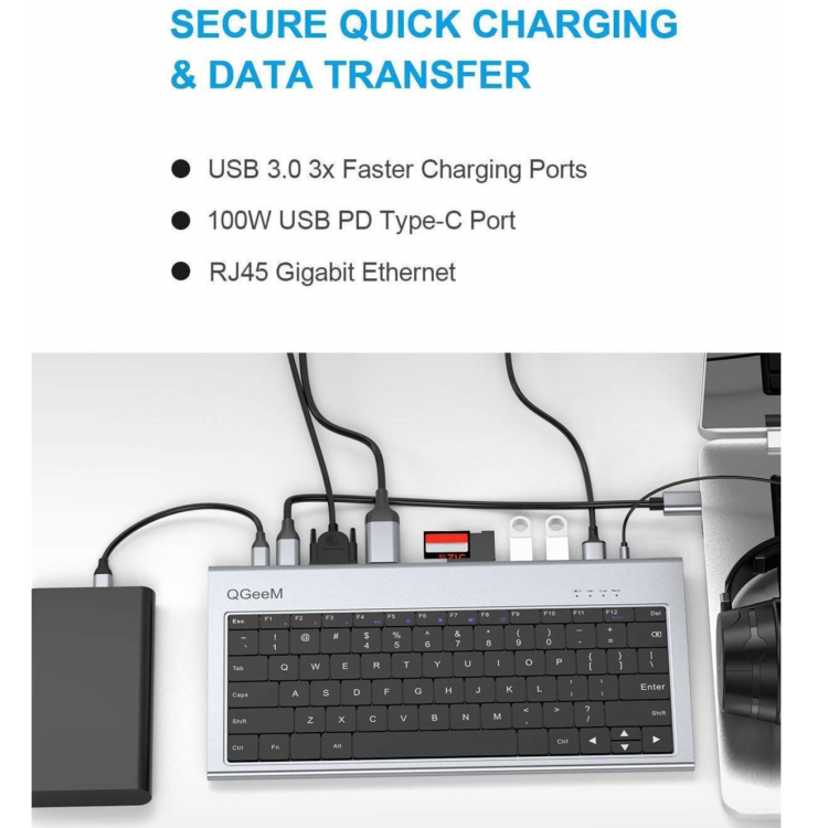 Qgeem QG-UH-11-2 Type-C Hub Klavye Siyah
