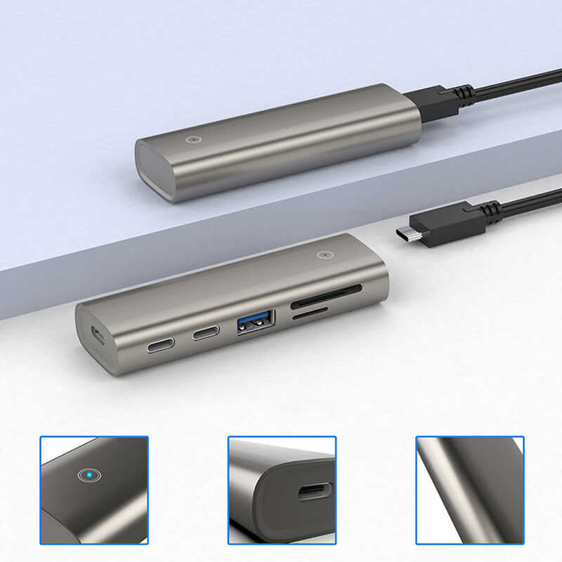 Qgeem QG-UH05 6 İn 1 Type-C Hub 22 Cm Gri