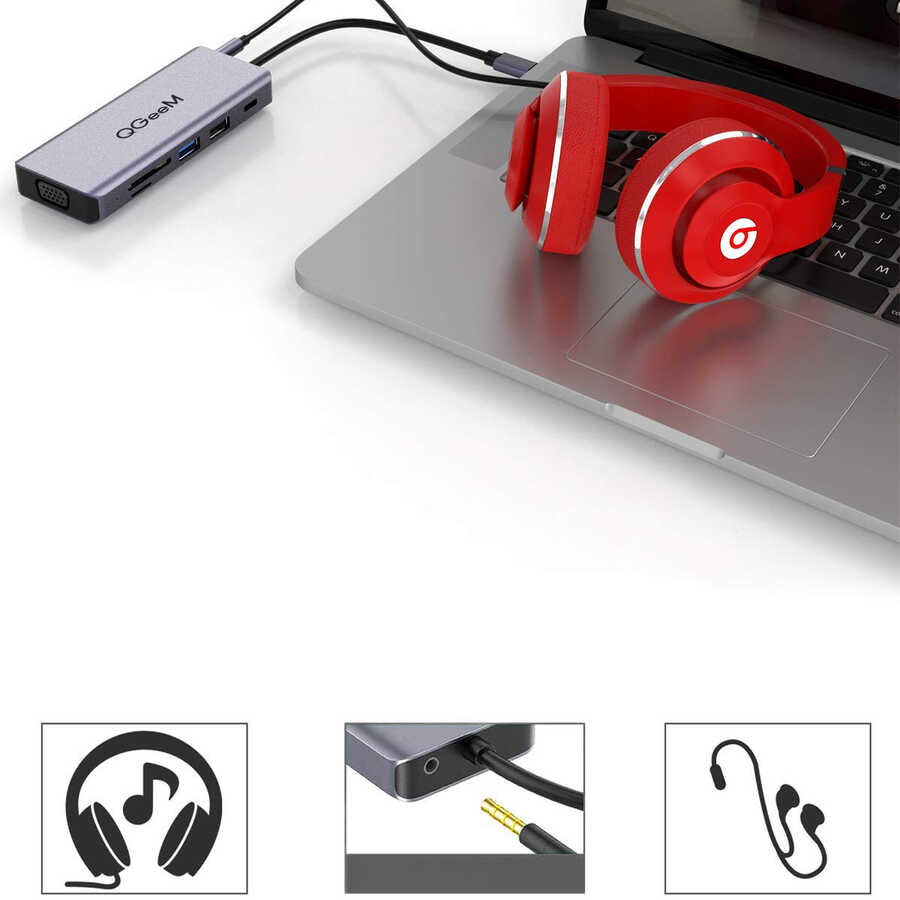Qgeem QG-UH09 9 in 1 Usb Hub Gri