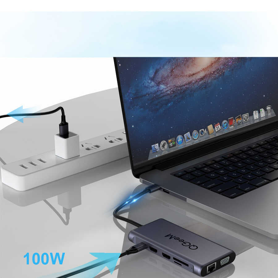 Qgeem QG-UH12-V 12 in 1 Usb Hub Gri