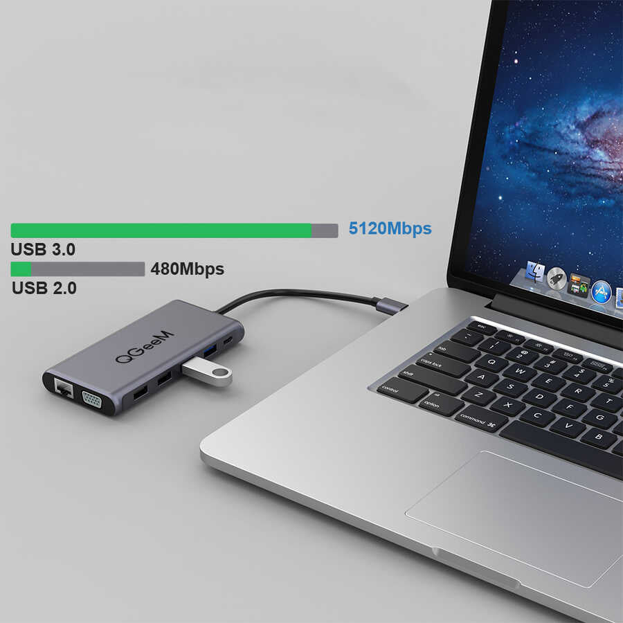 Qgeem QG-UH12-V 12 in 1 Usb Hub Gri